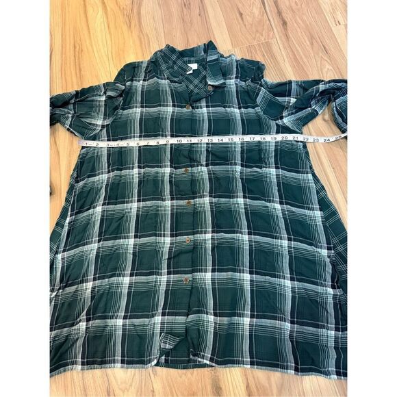 J. Jill Womens Button Up Shirt Blouse Tunic Top Green Plaid Pockets Sz L - Picture 7 of 8
